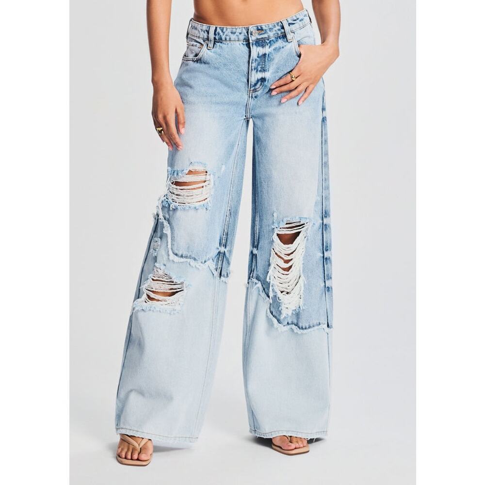 Ser.O.Ya NWT Coastline Torell Low Rise Wide Leg Patchwork Distressed Jean W29